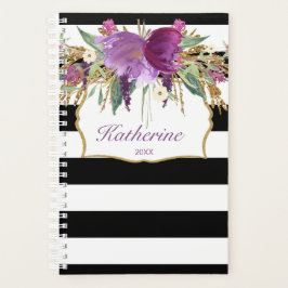 紫と金ゴールド水彩フラワーズプランナー プランナー手帳
