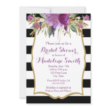 紫と金ゴールド水彩花ブライダルシャワー