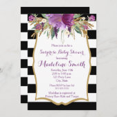 紫と金ゴールド水彩花赤ちゃんシャワー 招待状 (正面/裏面)