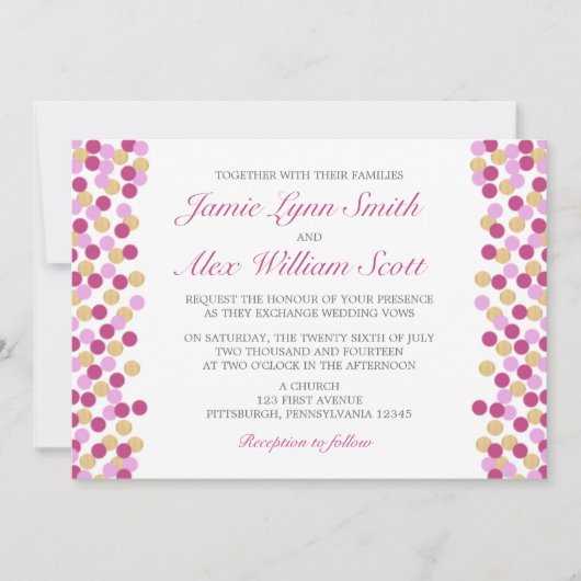 紫と金ゴールド水玉模様結婚式招待状 招待状 (正面)
