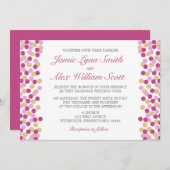 紫と金ゴールド水玉模様結婚式招待状 招待状 (正面/裏面)