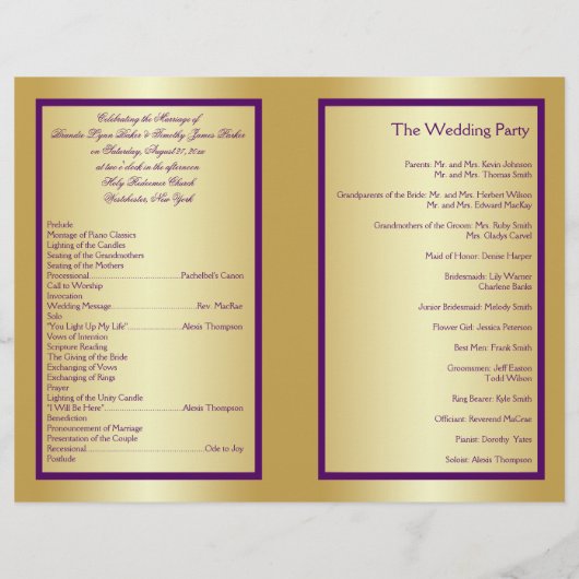紫と金ゴールド結合ハート結婚式 プログラム (裏面)