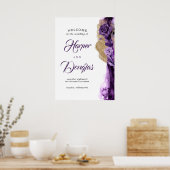 紫と金ゴールド結婚の歓迎サイン ポスター (キッチン)