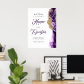 紫と金ゴールド結婚の歓迎サイン ポスター (ホームオフィス)