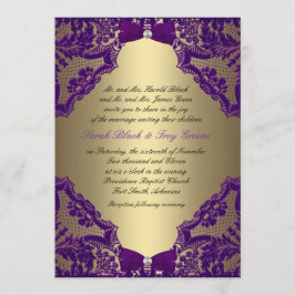 紫と金ゴールド結婚式招待状 招待状