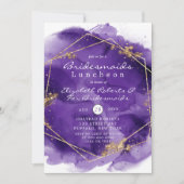 紫と金ゴールド絵を描ブリデスメイドランチョン招待状 (正面)