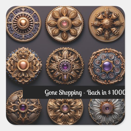 紫と金ゴールド縫いボタン魔法日2 スクエアシール (正面)