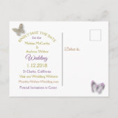 紫と金ゴールド蝶が日付はがきを保存 案内ポストカード (裏面)