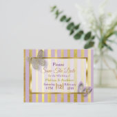 紫と金ゴールド蝶が日付はがきを保存 案内ポストカード (スタンド正面)