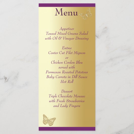 紫と金ゴールド蝶のフローラメニューカード メニュー (裏面)