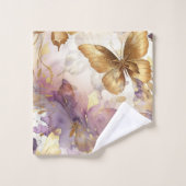 紫と金ゴールド蝶の水色の蝶 バスタオルセット (ウォッシュタオル)