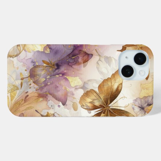 紫と金ゴールド蝶の水色の蝶 Case-Mate iPhoneケース (裏面 (横))