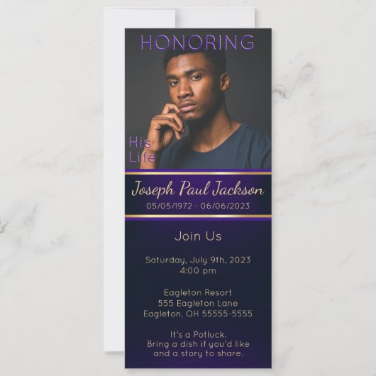 紫と金ゴールド記念撮影招待状 招待状 (正面)