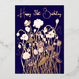 紫と金ゴールド野生のポピー水の色の熟成誕生日 箔シーズンカード