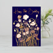 紫と金ゴールド野生のポピー水の色の熟成誕生日 箔シーズンカード (立ち正面)