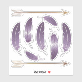 紫と金ゴールド防峰の羽と矢スクラップブック シール