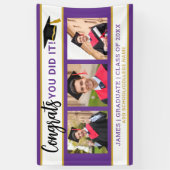 紫と金ゴールド3フォトコラージュおめでとうGrad 2025 横断幕 (縦)