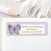 紫と金ゴールド3Dバタフライ差出人住所ラベル ラベル (インサイチュ)