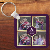 紫と金ゴールド4写真ファミリーフォトコラージュ キーホルダー (正面)