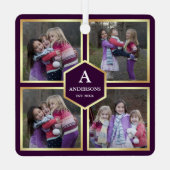 紫と金ゴールド4写真家族写真コラージュ メタルオーナメント (裏面)