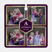 紫と金ゴールド4写真家族写真コラージュ メタルオーナメント (正面)