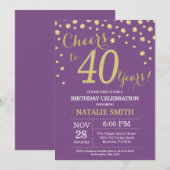 紫と金ゴールド40th誕生日ダイヤモンド 招待状 (正面/裏面)