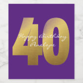 紫と金ゴールド40th誕生日ワインラベル ワインラベル (シングルラベル)