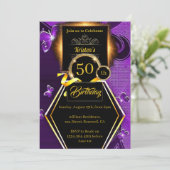 紫と金ゴールド50歳の誕生日 招待状 (スタンド正面)