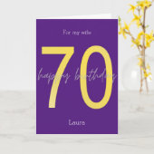 紫と金ゴールド70番目の誕生日カード カード (黄色い花)