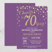 紫と金ゴールド70番目の誕生日ダイヤモンド招待状 招待状 (正面/裏面)
