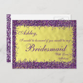 紫と金ゴールド – 私の花嫁のメイドになる？ インビテーションポストカード (正面/裏面)