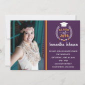 紫と金ゴールド/黄色の卒業パーティー招待状 招待状 (正面)