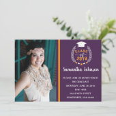 紫と金ゴールド/黄色の卒業パーティー招待状 招待状 (スタンド正面)