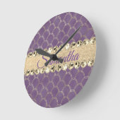紫と金箔のダイヤモンドきらきら光る ラウンド壁時計 (傾斜)