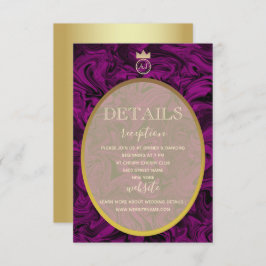 紫と金箔エレガントな結婚式詳細カード 招待状