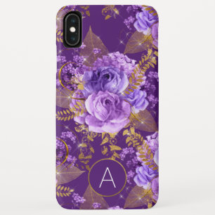 紫と金箔モノグラム花柄 iPhone XS MAXケース