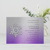 紫と銀とスノーフレーク冬の誕生日 招待状 (スタンド正面)
