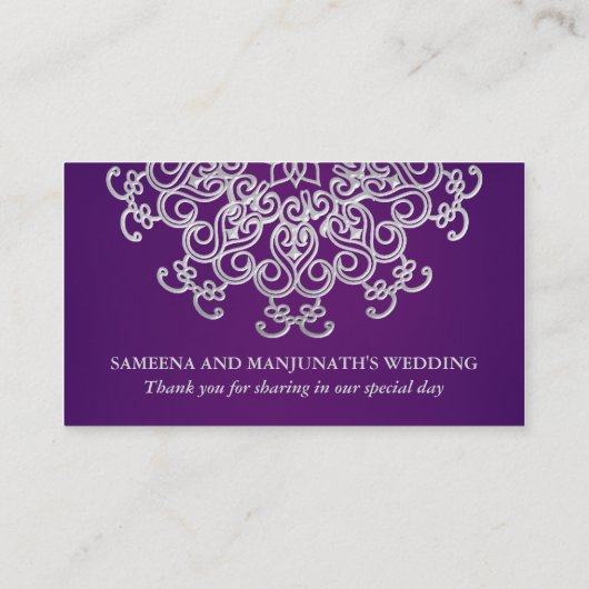 紫と銀のインディアンスタイル座席座席表 プレイスカード (裏面)