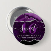 紫と銀のグリッターアガテマーブルスウィート16 缶バッジ (正面&裏面)