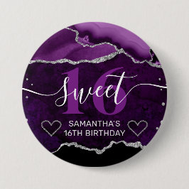 紫と銀のグリッターアガテマーブルスウィート16 缶バッジ