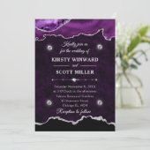 紫と銀のグリッターアゲートマーブル結婚ズ 招待状 (スタンド正面)