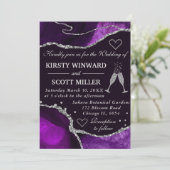 紫と銀のグリッターアゲート結婚大理石ズ 招待状 (スタンド正面)