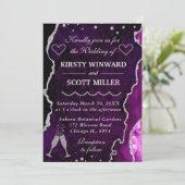 紫と銀のグリッターアゲート結婚大理石ズ 招待状 (スタンド正面)