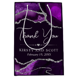 紫と銀のグリッターアゲ結婚ート ミディアムペーパーバッグ
