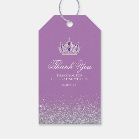 紫と銀のグリッターギフトラベル ギフトタグ (正面)