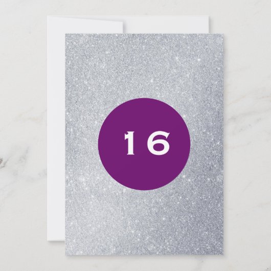 紫と銀のグリッターサプライズパーティー誕生日 招待状 (裏面)
