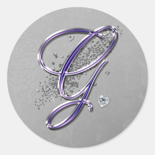 紫と銀のグリッタースファンシークリプトモノグラムG ラウンドシール (正面)