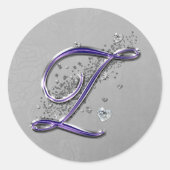 紫と銀のグリッタースファンシークリプトモノグラムZ ラウンドシール (正面)