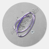 紫と銀のグリッタースファンシークリプトMonogram O ラウンドシール (正面)