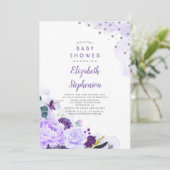 紫と銀のグリッターフローラベビーシャワー 招待状 (スタンド正面)